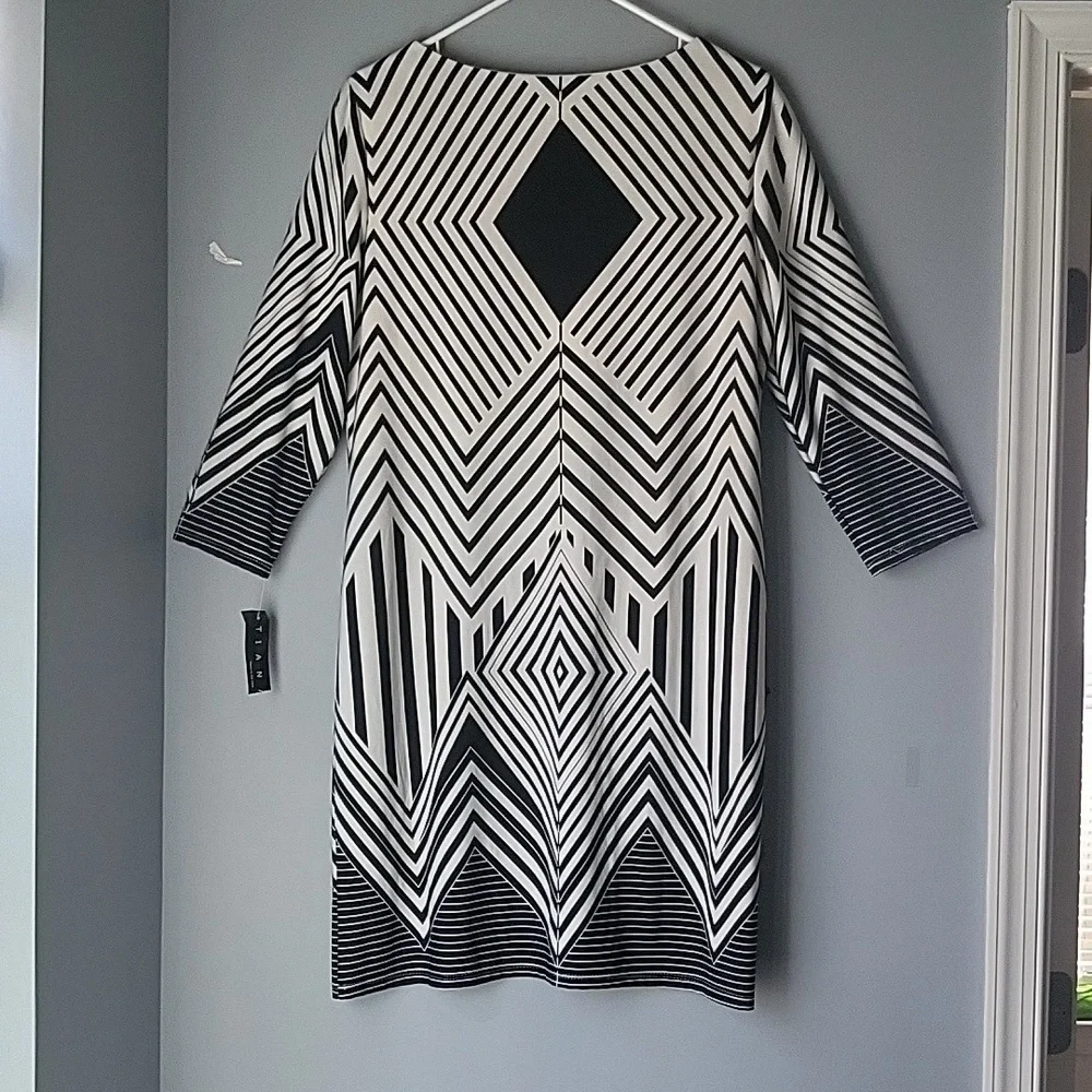 Tiana B  cream/black abstract print dress